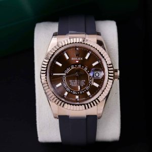 Đồng Hồ Rolex Sky-Dweller Vàng Hồng Mặt Chocolate Dây Cao Su Replica 42mm